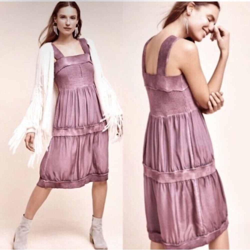 Anthropologie E‎ by Eloise Silk Babydoll Slip Dress Sweater Trim Size Large